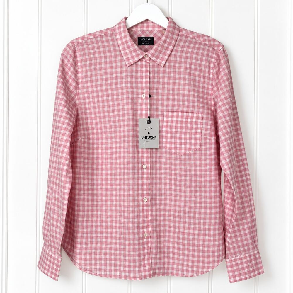 UNTUCKit Calina Women's 8 Pink White Gingham Cotton Button Down Shirt NWT